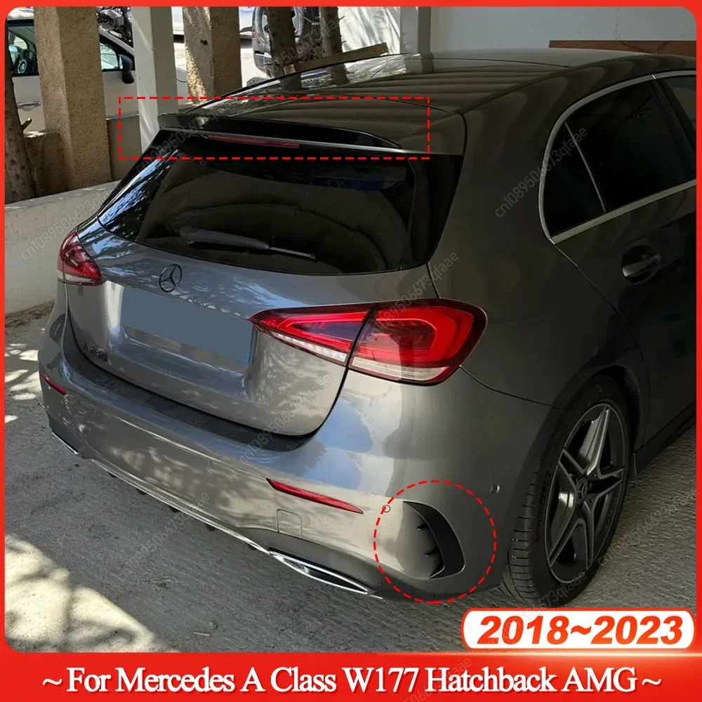 

Для Mercedes Benz W177 A Class A180 A200 A220 A35 AMG 2018-2023 Спойлер багажника на заднюю крышу автомобиля и задний бампер Canard Fins Bodykits