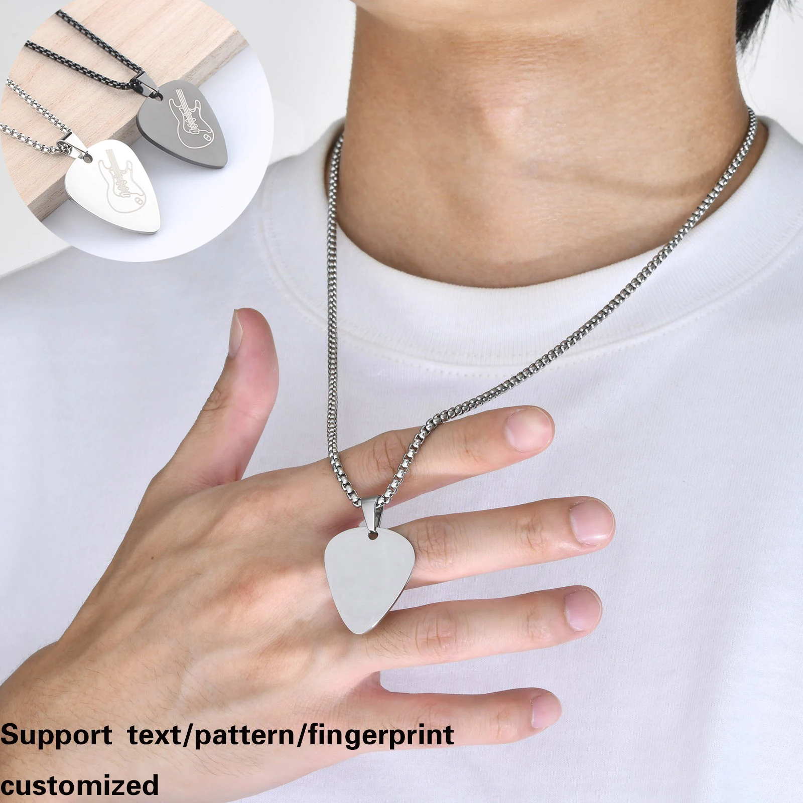 Kiss Jewelry Stainless Steel Guitar Pick Paddles Custom Pendant Necklace Personalized Name Pattern Text Fingerprint Choker Gift