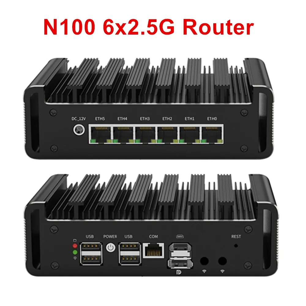 6x2.5G Firewall Router 12th Gen in-tel N100 i226-V Fanless Mini PC DDR5 NVMe RJ45 COM Industrial Computer pfSense OPNsense PVE