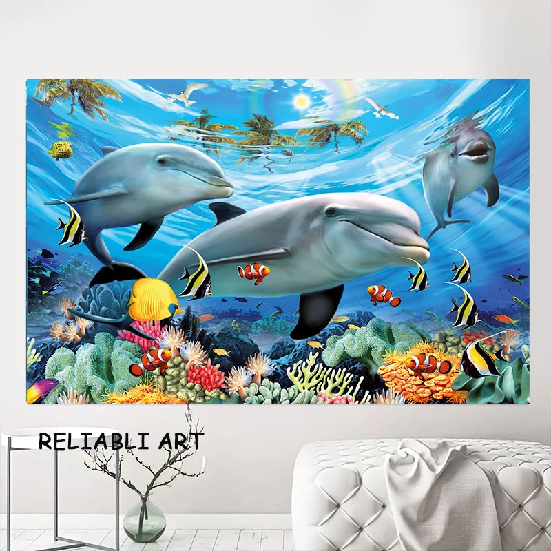 Natural Sea Dolphin Fish Animal Poster and Prints Modern Wall Art Pictures Canvas Painting  for Living Room Home Decor No Frame