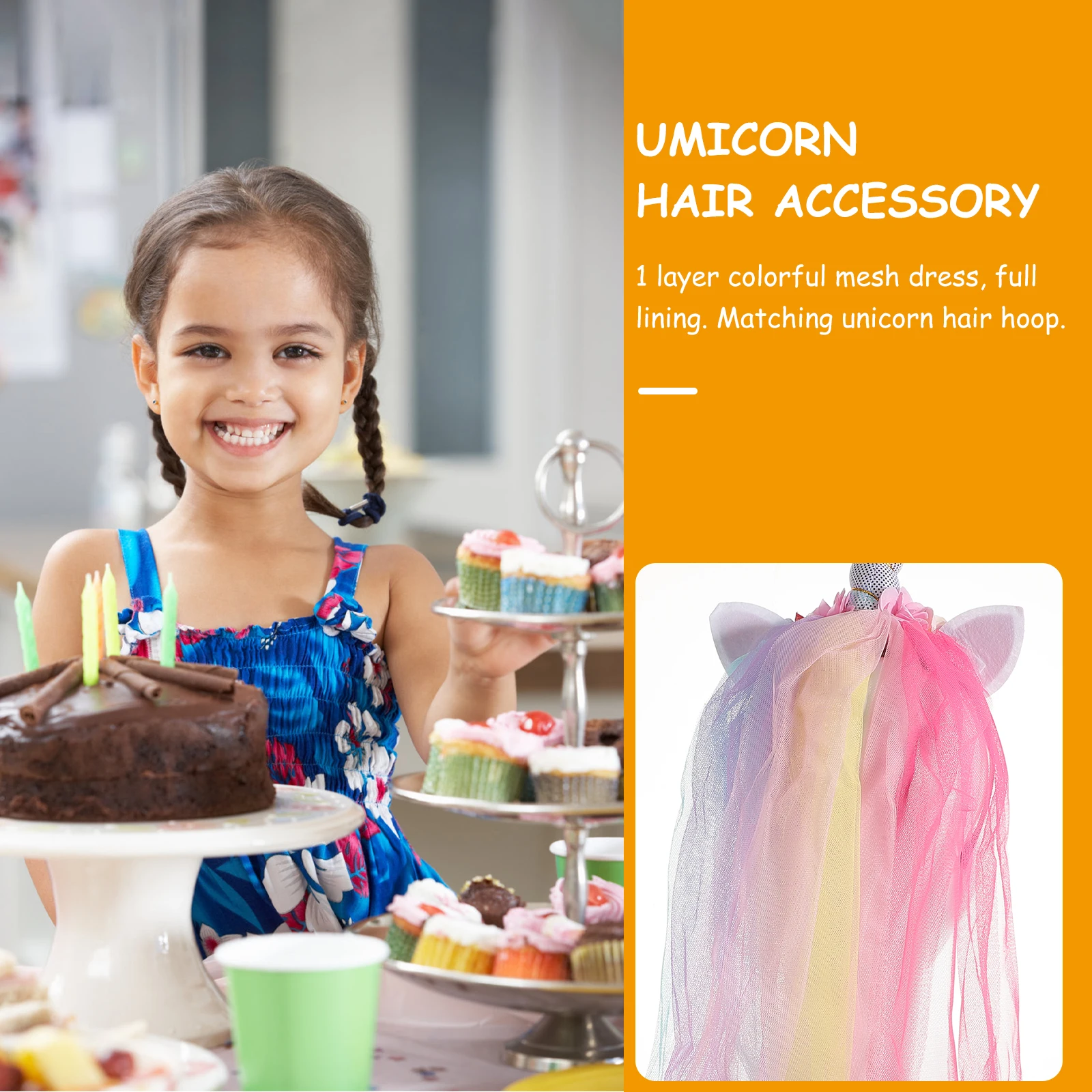 

2Pcs Unicorn Headband Bright Veil Mesh Dress Full Lining for Halloween Birthday Party Cosplay Costume Unicorn Headband