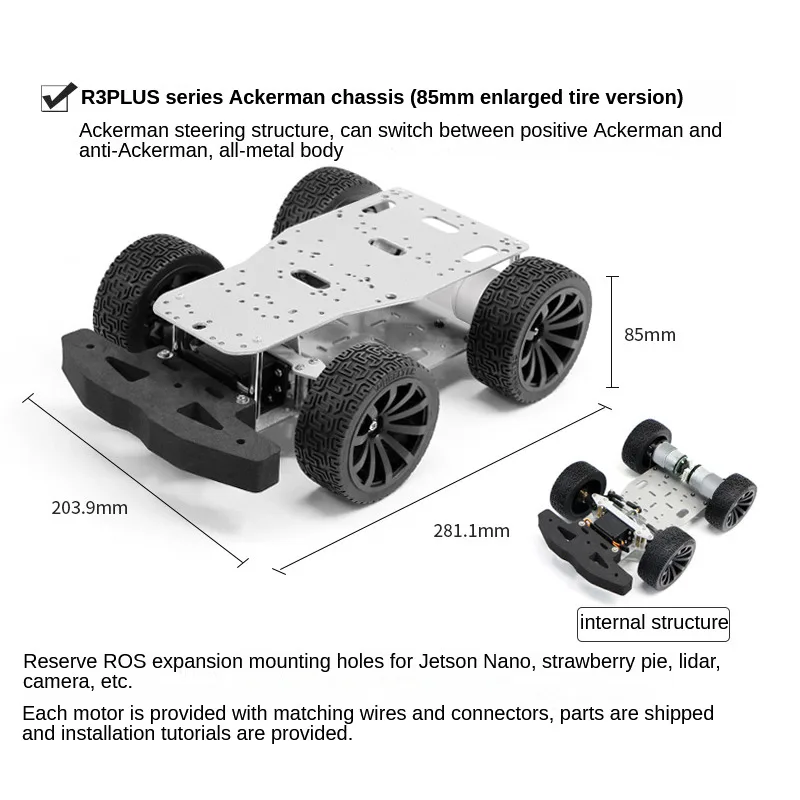 Kit de châssis de voiture Robot Ackerman 4WD en métal, petit véhicule sans pilote, moteur d'encodeur GMR/Hall de haute précision