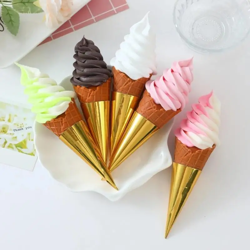 Thick Anti Stain Ice Cream Cone Wrapper Sleeves 100Pcs Disposable Solid Aluminum Foil Ice Cream Holder Shop Supply