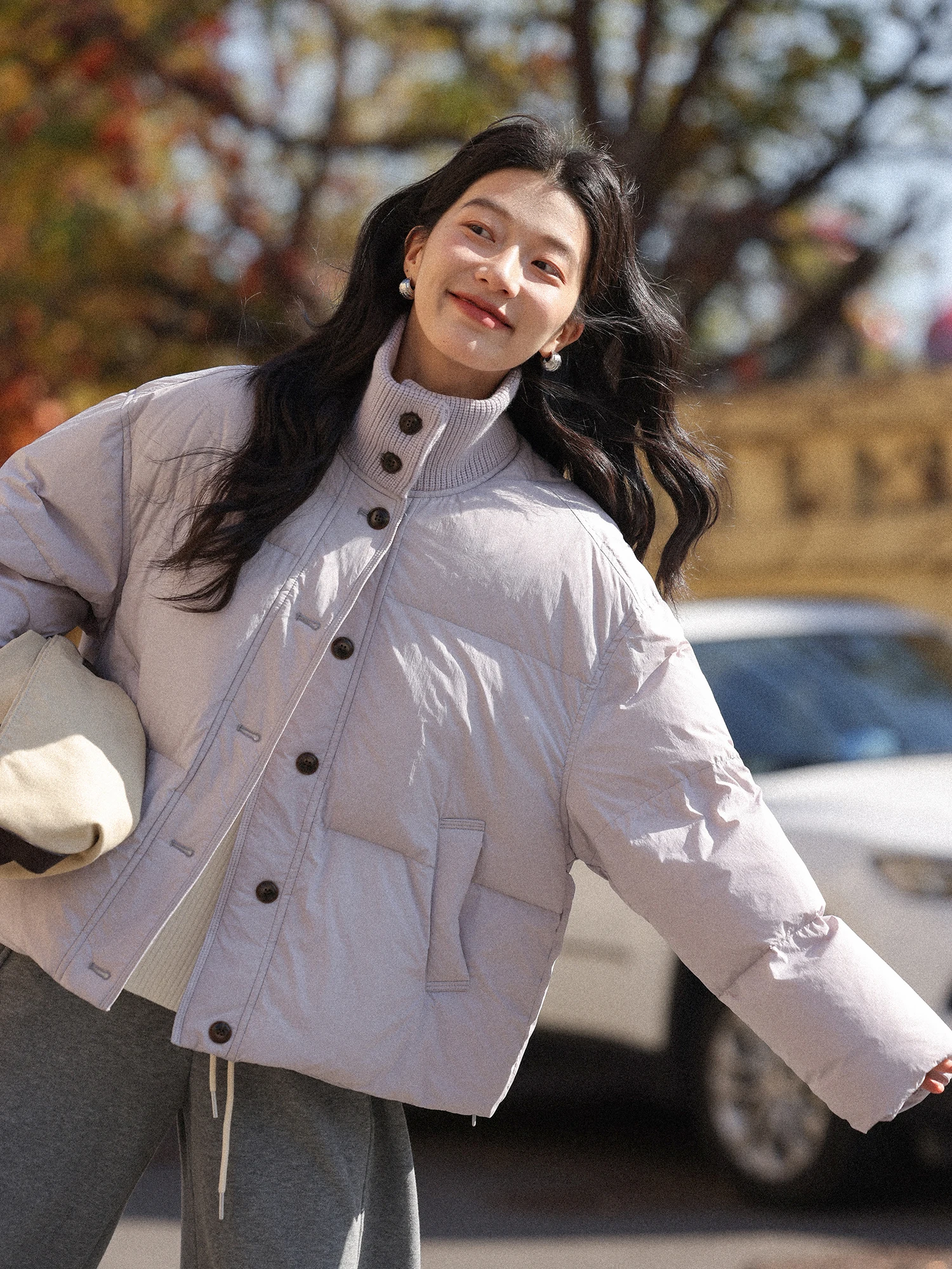 

Женская фиолетовая пуховая куртка с воротником-стойкой, утепленная, легкая, зимняя, повседневная, с длинными рукавами