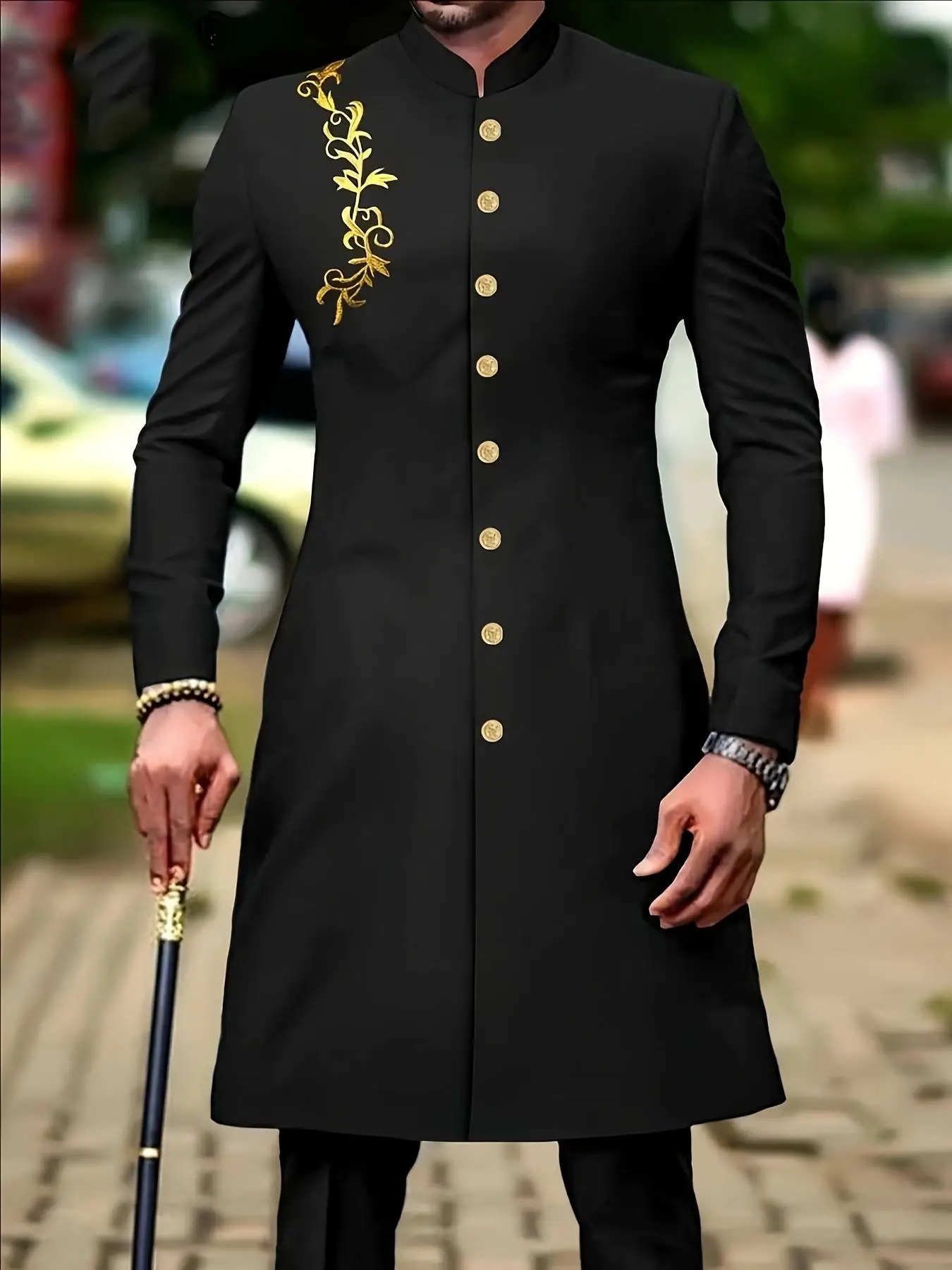 

Men's fashion luxury glod print dress two-piece set