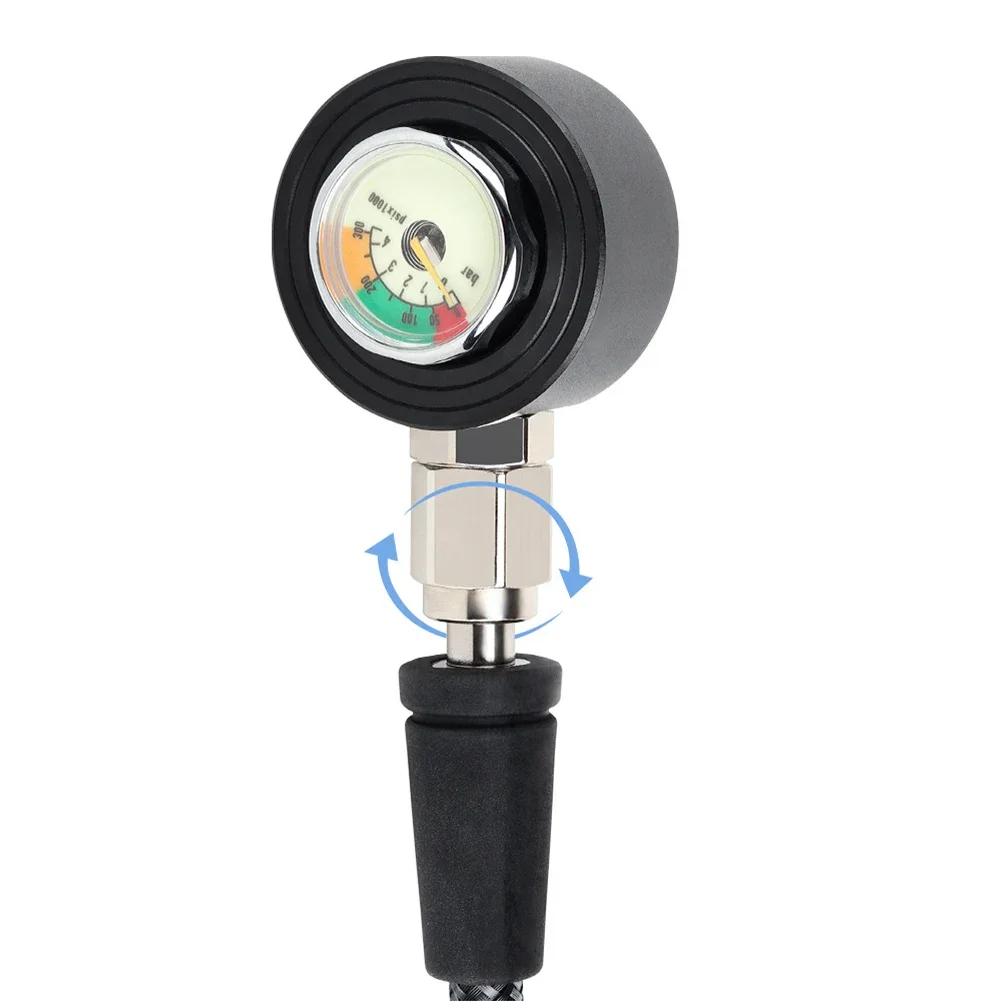 Carbon Fiber Pressure Gauge Luminous Pressure Gauge Carbon Fiber Hose 360-Degree Rotation 300Bar Maximum Pressure
