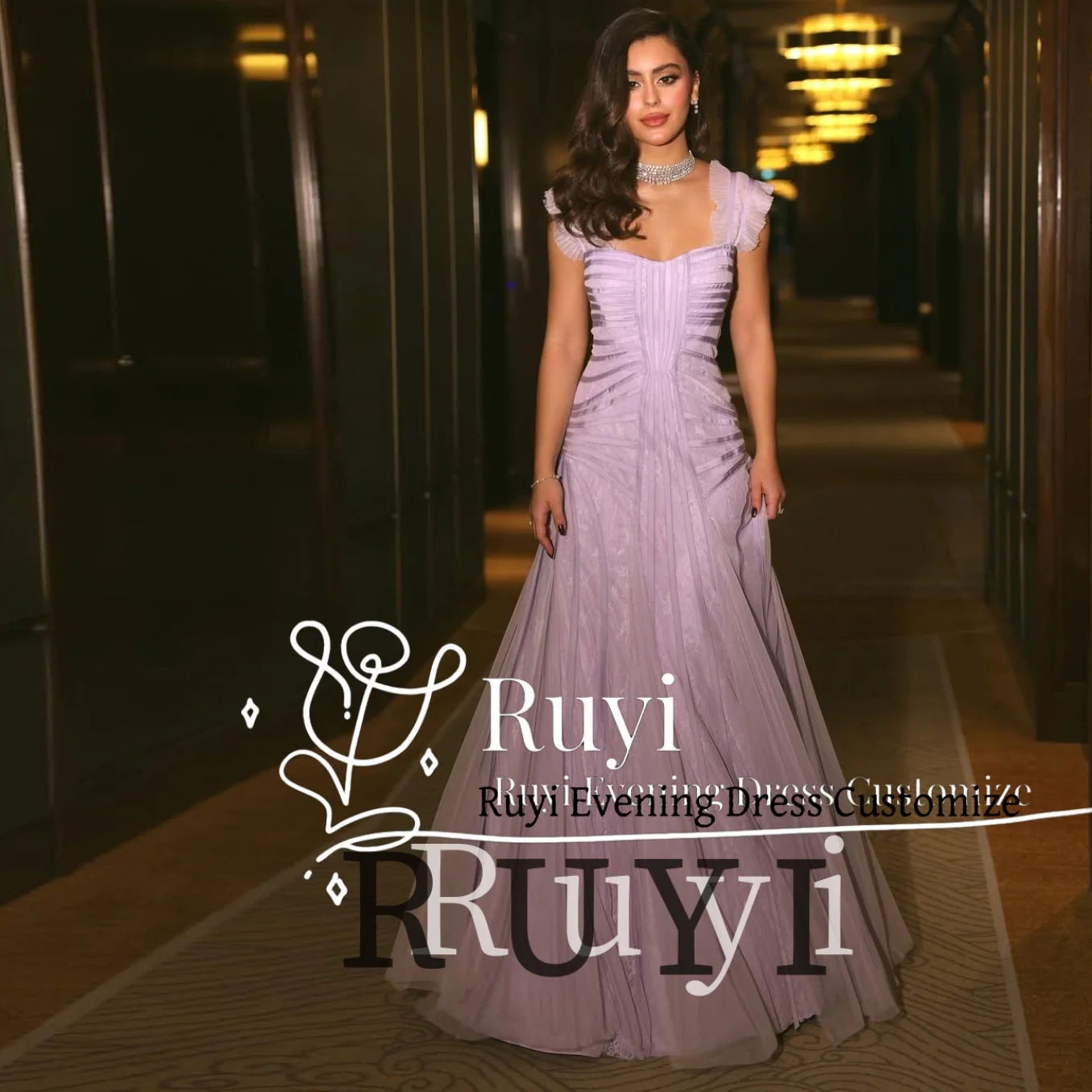 

Customized Lilac Draped Sweet Ruffles Lace Tulle Evening Dresses 2025 Women Wedding Elegant Party Dress Long Prom Gown