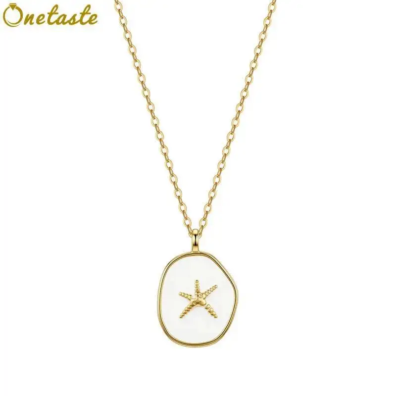 

925 Sterling Silver White Resin Oval Charm Pendant Necklace Women Cute Starfish Dainty Trendy 45cm Thin Chain Necklaces Her Gift