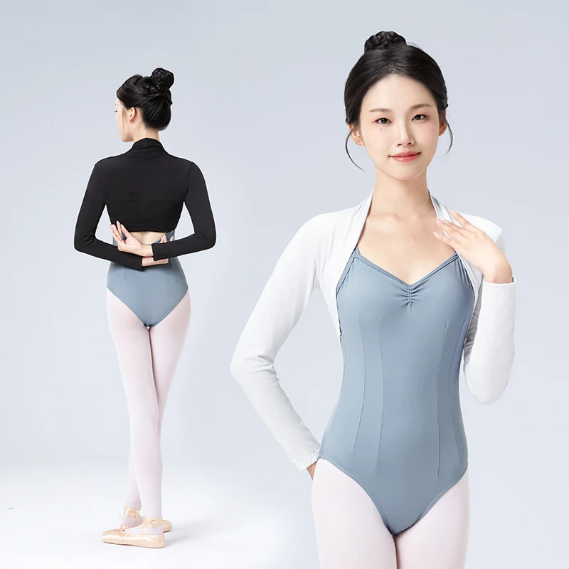 Bolero preto feminino encolher de ombros manga longa dança encolher aquecer topos ballet casaco camisa de dança para collants/vestido cami