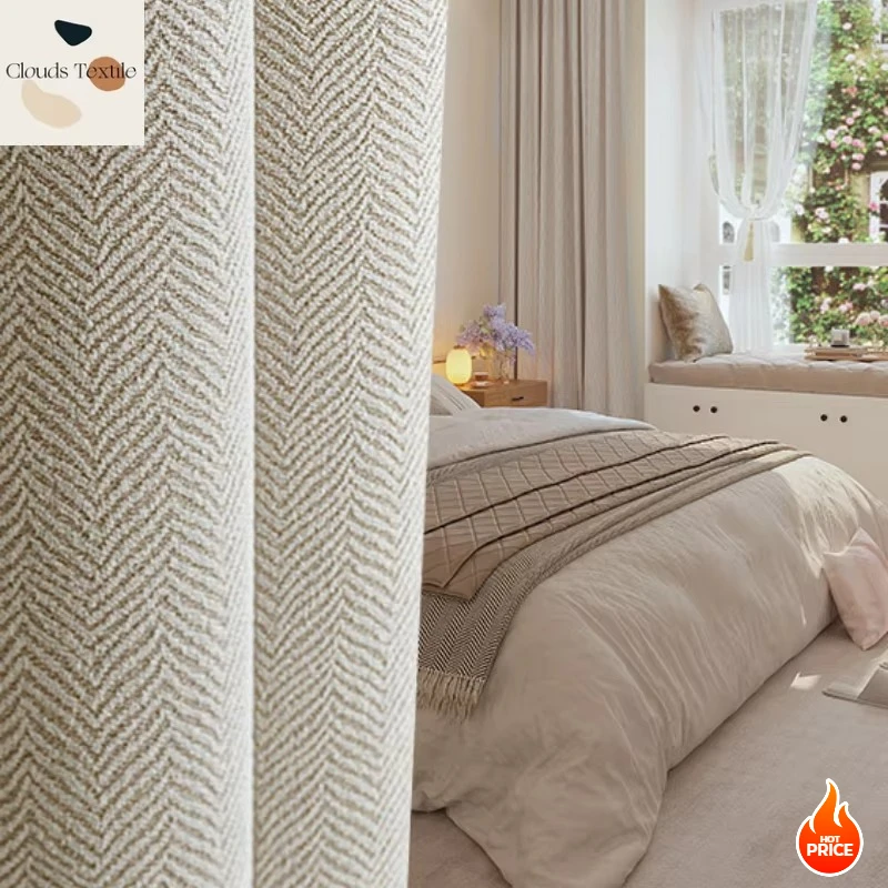 

Japanese jacquard chenille herringbone fishbone pattern curtain living room bedroom bay window thickened blackout lp
