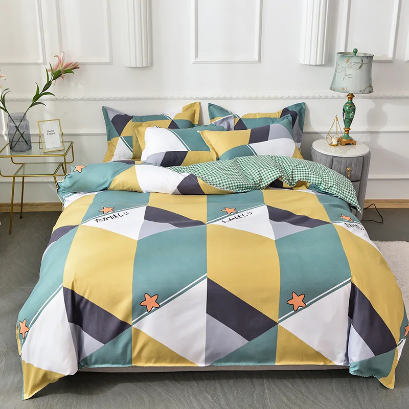 

3pcs Set Bedding Minimalist Geometry Patterns Cotton Bedsheets Pillowcase Quilt Covers Thickened Pure Cotton Matte