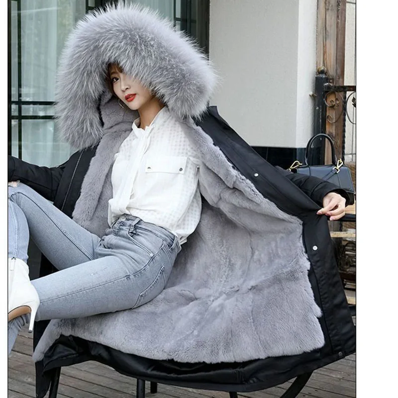 Detachable Inner Liner Sent Pai Overcome Jackets Women Winter New Fox Fur Coats Mink Hooded Outerwear Long Thick Overcoat Female