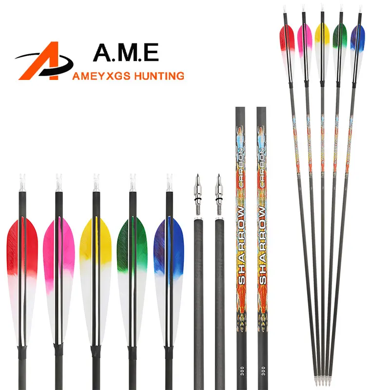 

32.5" Pure Carbon Arrow Spine 300/350/400/500/600 ID 6.2mm L Size Pin Nock Compound/Recure Bow Archery Target Shooting Hunting