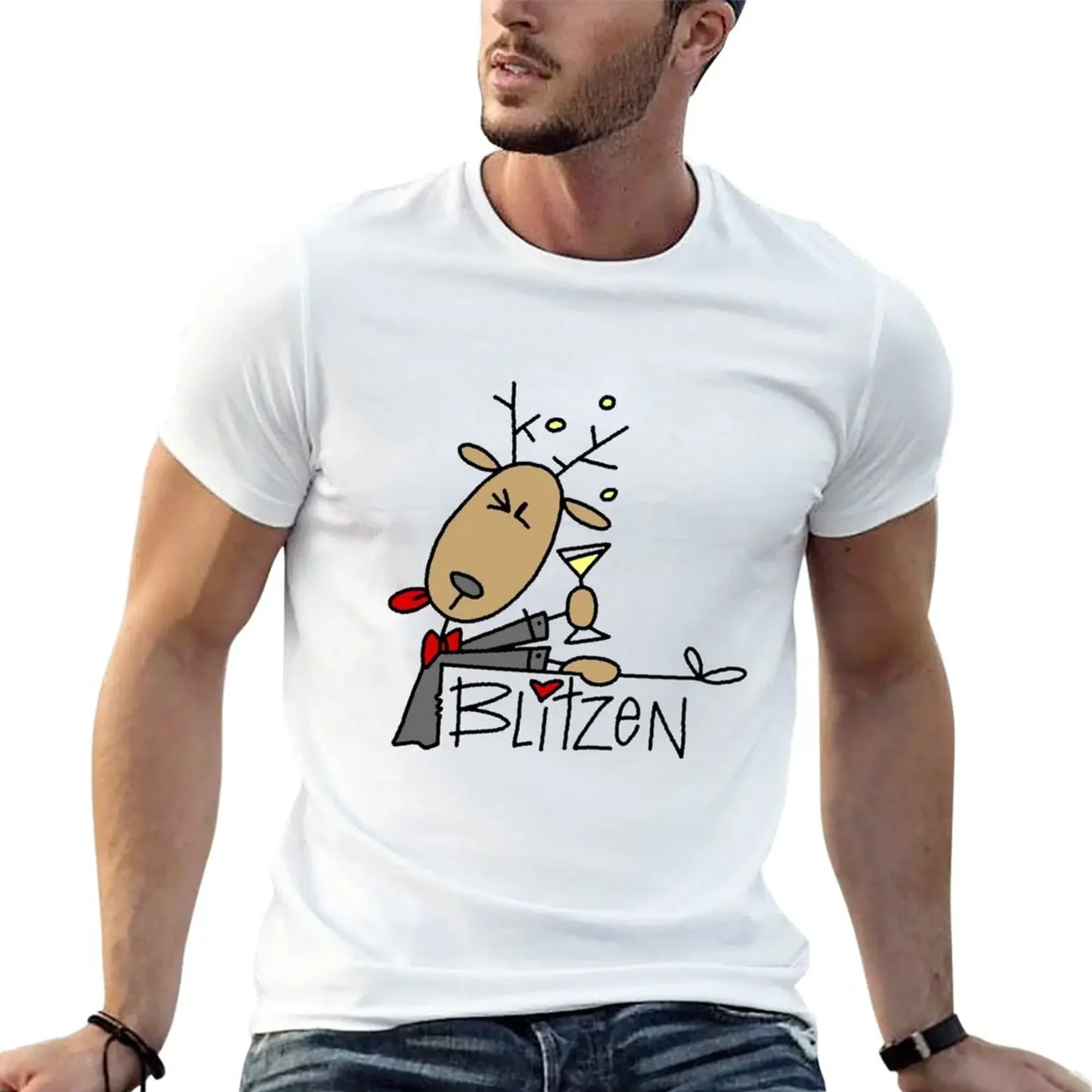 New Blitzen Reindeer Christmas Holiday T-Shirt boys animal print shirt Anime t-shirt new edition t shirt mens t shirt