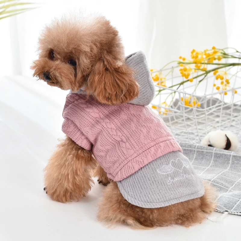 Winter Dog Sweater Dresses With Fur Lining Pet Hoodie Uniform Sleeveless Puppy Outfit Cat Clothes For Chihuahua Yorkshire Pugs