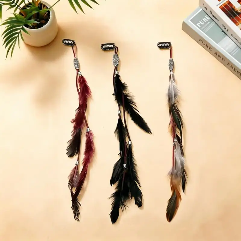 【B】1/3Pcs Hair Accessories Vintage Bohemian Tassel Hair Clips With Faux Feather Design For Parties Balls And Beach-Style Outfits