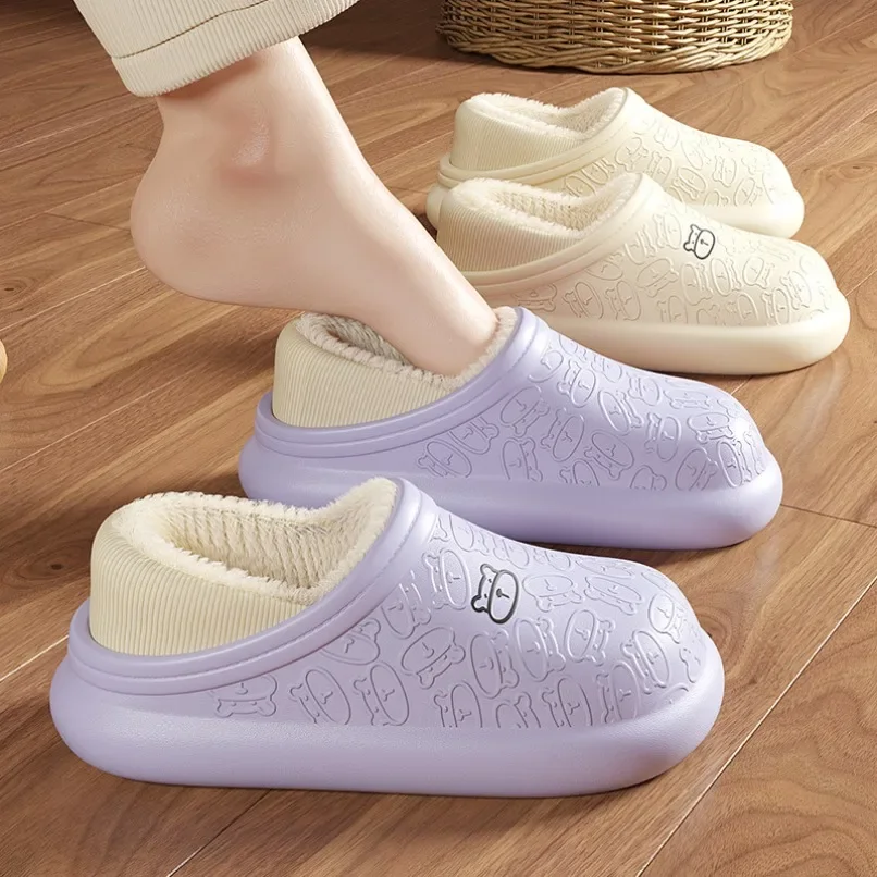 

Home Slipper Women Fuzzy Winter Warm Teddy Bear Fur Contton Plush Non Slip Grip Indoor Lazy Female House Floor Shoe Flat Male