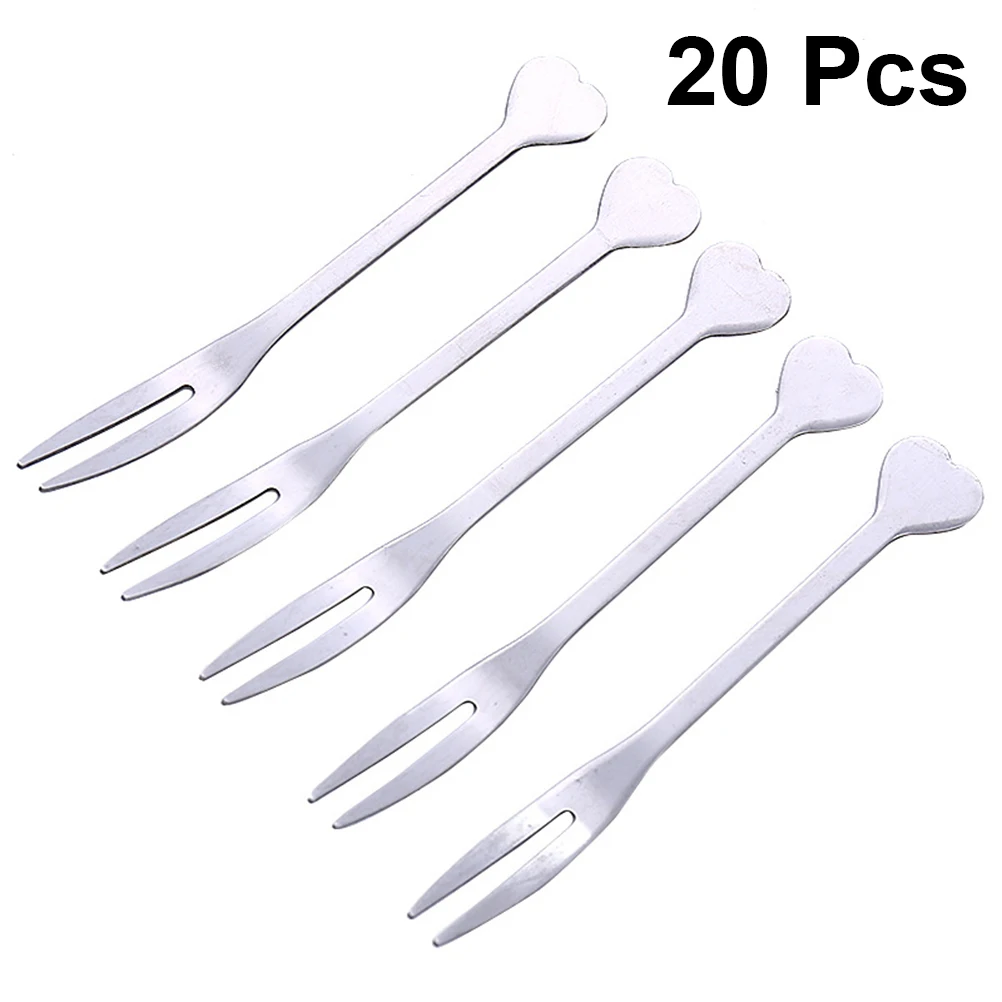 

20pcs Heart Shaped Stainless Steel Fruit Forks Lightweight Reusable Dessert Cake Party Picks Anti Rust Easy Clean For