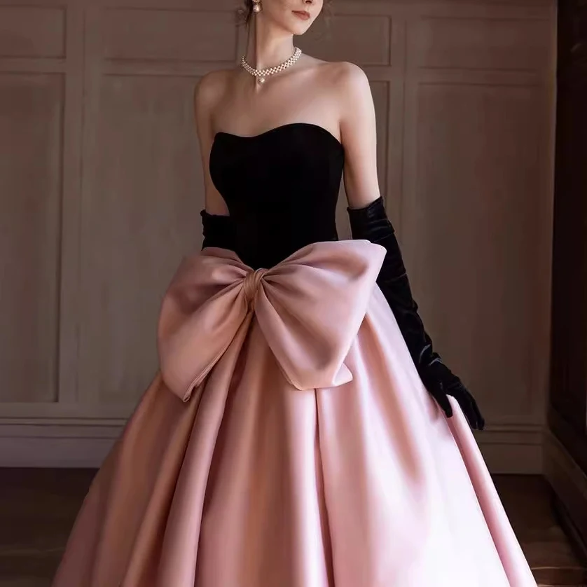 Robe de Soirée avec Nministériels d observateur pour Femme, Niche de Luxe, Français, Noir, Rose, Patchwork, Fiançailles, Banquet, Hôte, ixd'Anniversaire, Mariée, Toast