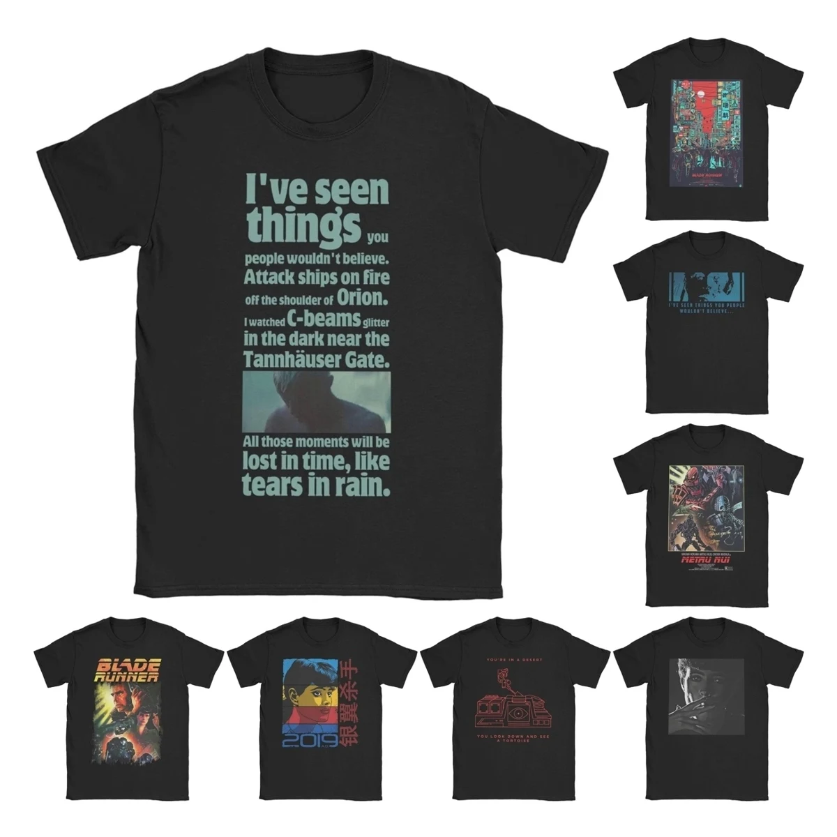 Comme larmes dans la pluie lame coureur citation graphique t-shirts hommes pur coton drôle T-Shirt col rond T-Shirt à manches courtes vêtements