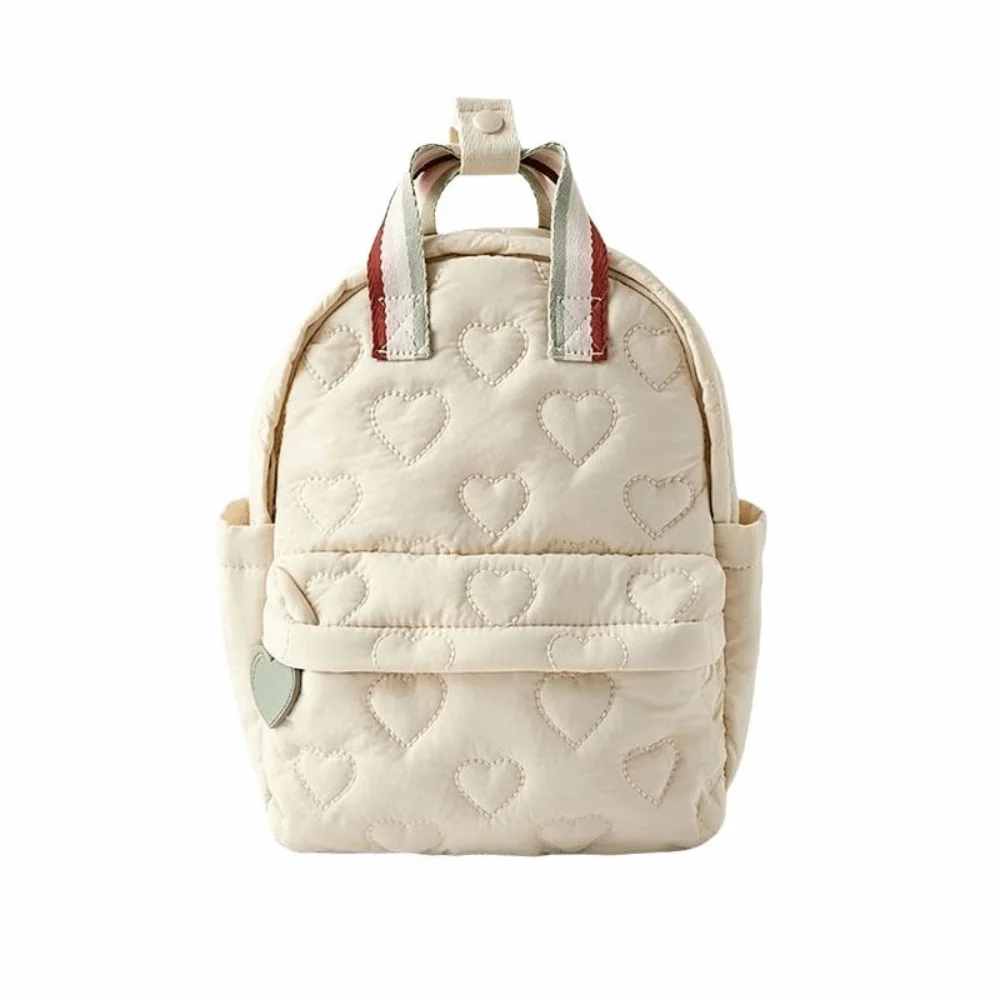 New Multi Compartment Embroidered Heart Backpack Padded Lightweight Small Backpack Embroidered Heart Small Schoolbag Women