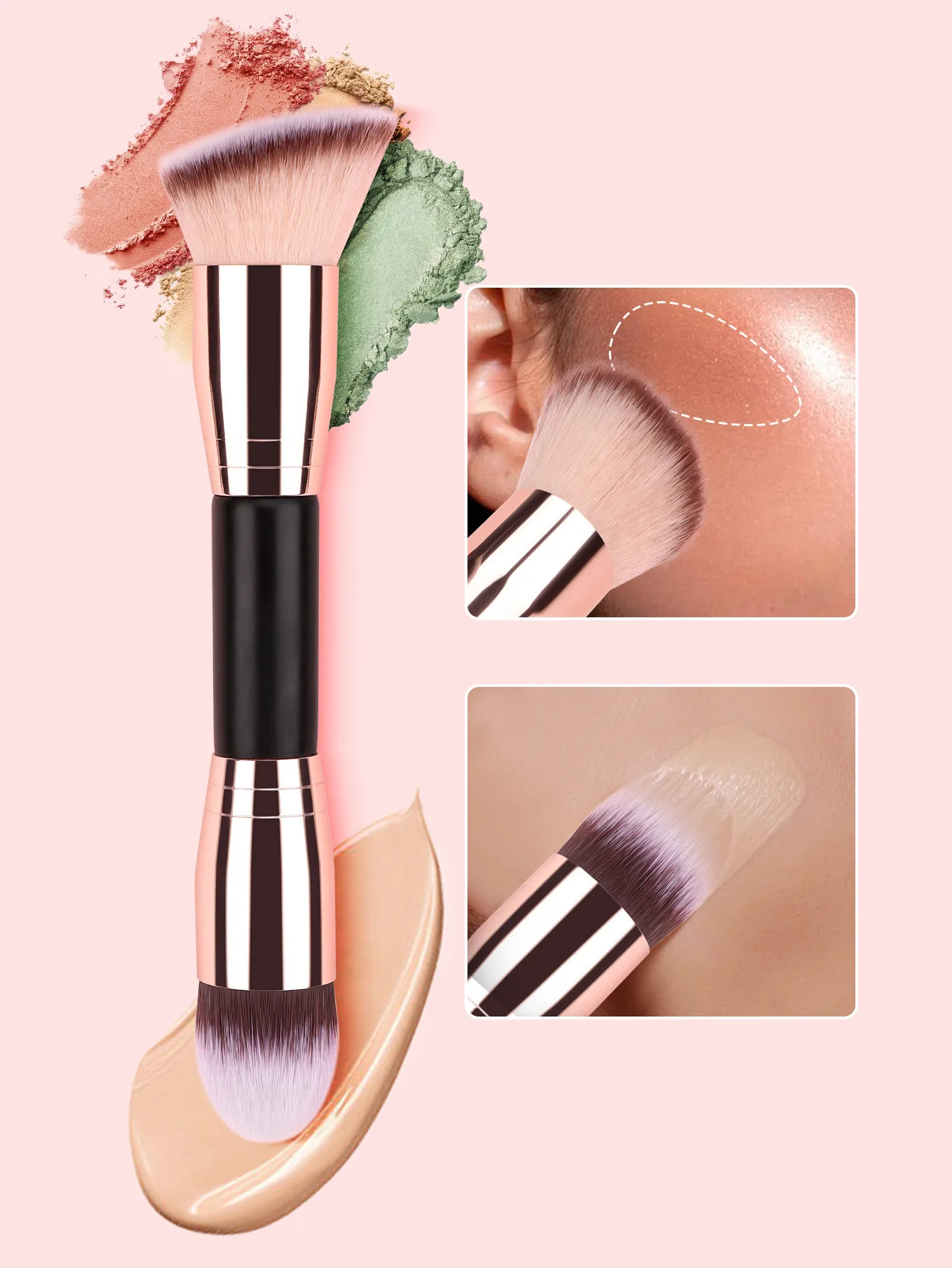 Czarno-złoty dwustronny pędzel do makijażu, pędzel do konturowania, narzędzie kosmetyczne