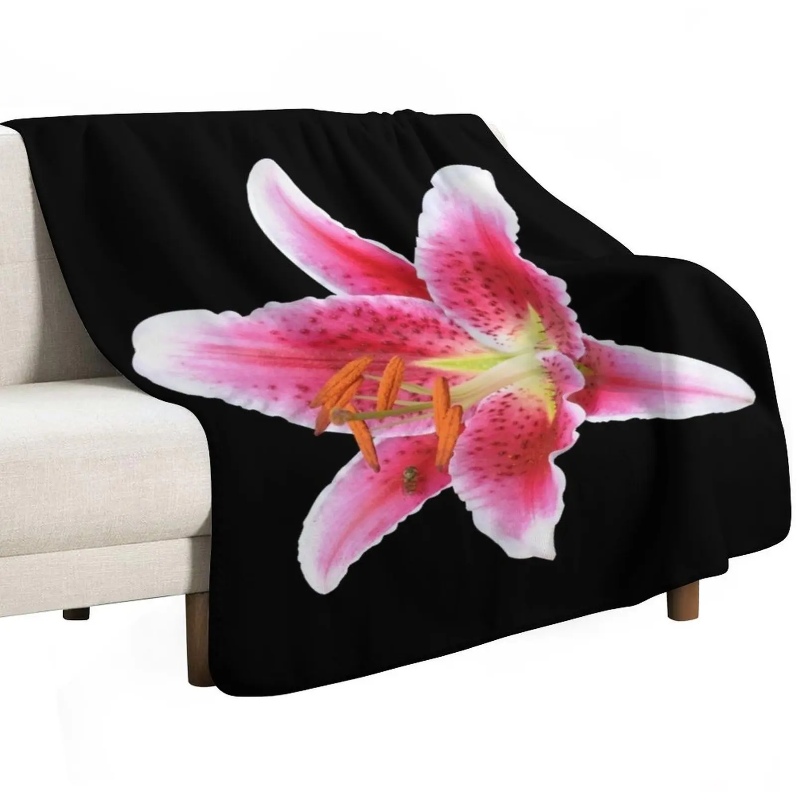 Stargazer lily single flower with mason bee Throw Blanket Soft Plush Blanket as Housewarming Gift