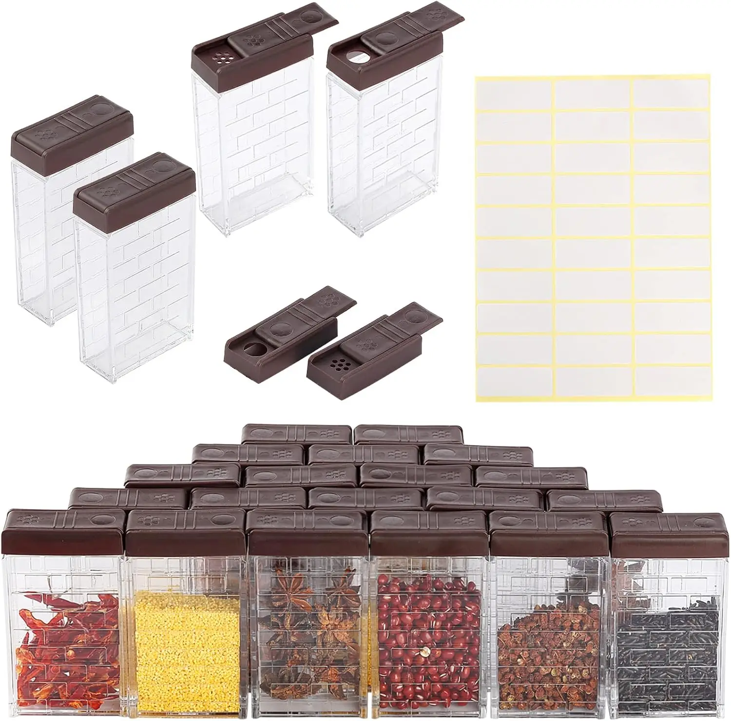 

Small Spice Containers with 2-in-1 Lids 24 Pack, Spice Shakers with Adjustable Holes and Lids Seasoning Jars with Label