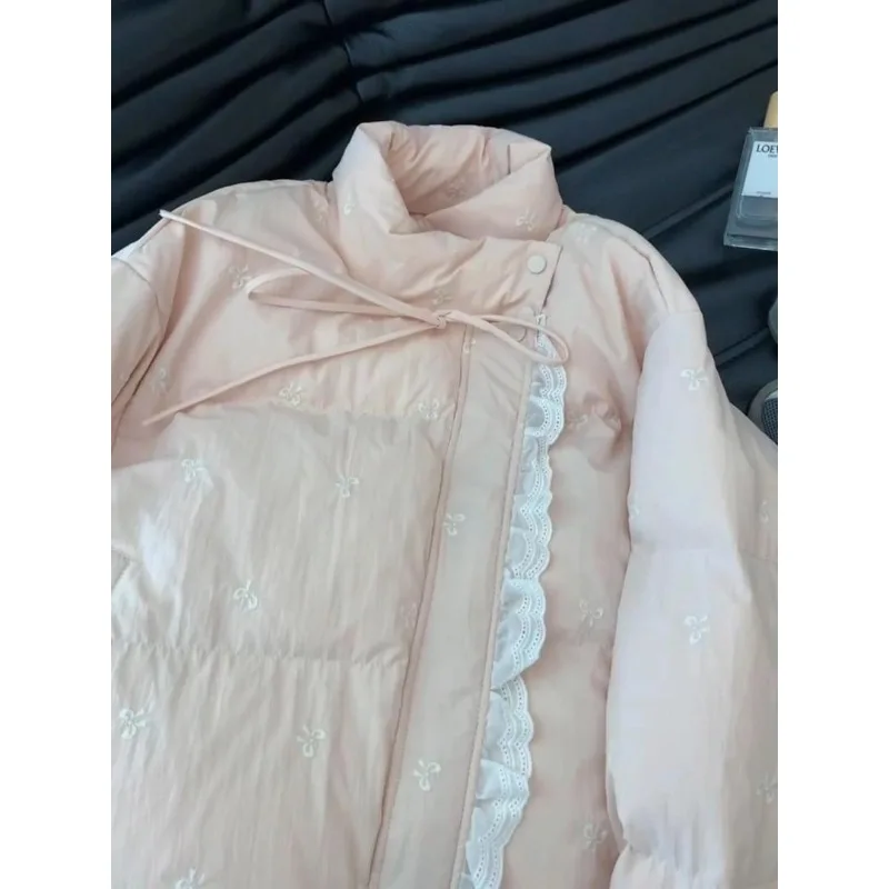 Women's Autumn Winter Outerwear Tops Cotton Breaded Clothes Bow Crushed Flower Outerwear Design Luxury Brand Simple Fashion