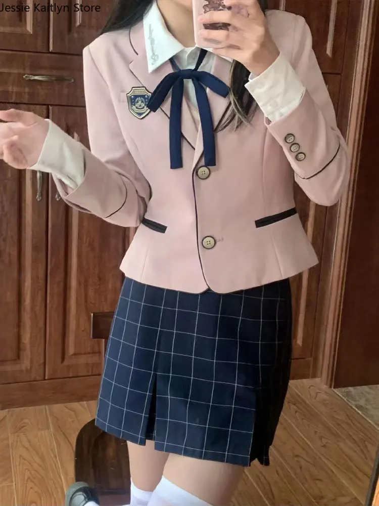 Japanse Student Kawaii Jk Schooluniform Mode Lange Mouw Gebreide Vest Uniform Koreaanse Zoete Leuke Meisjes Blazers Plooirok