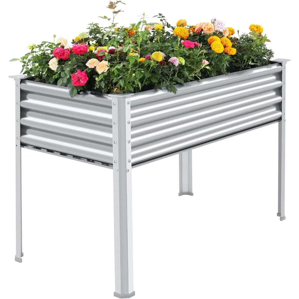 

Land Guard Galvanized Raised Garden Bed with Legs, 48×24×32in Large Metal Elevated Raised Planter Box with Drainage Holes for Ba