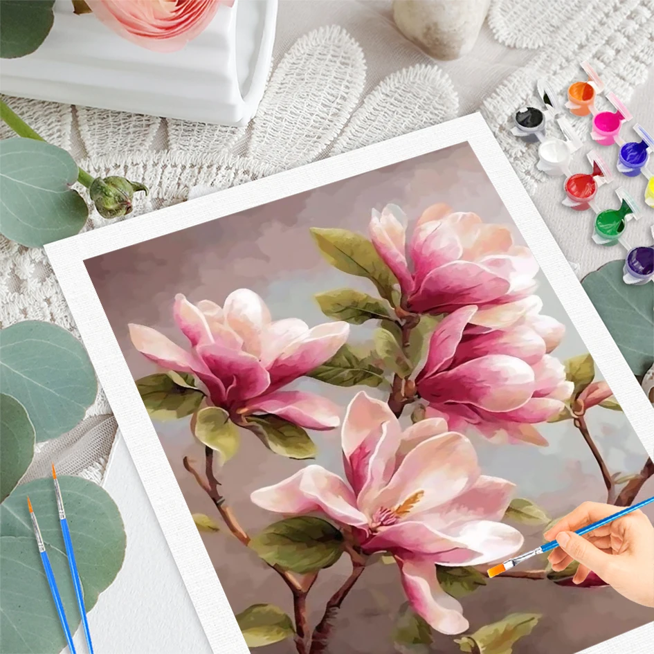 RUOPOTY Painting By Numbers Wall Decor Pink Jade Orchid Paint Kit for Beginner Flower Classic Paint Kit Coloring By Numbers