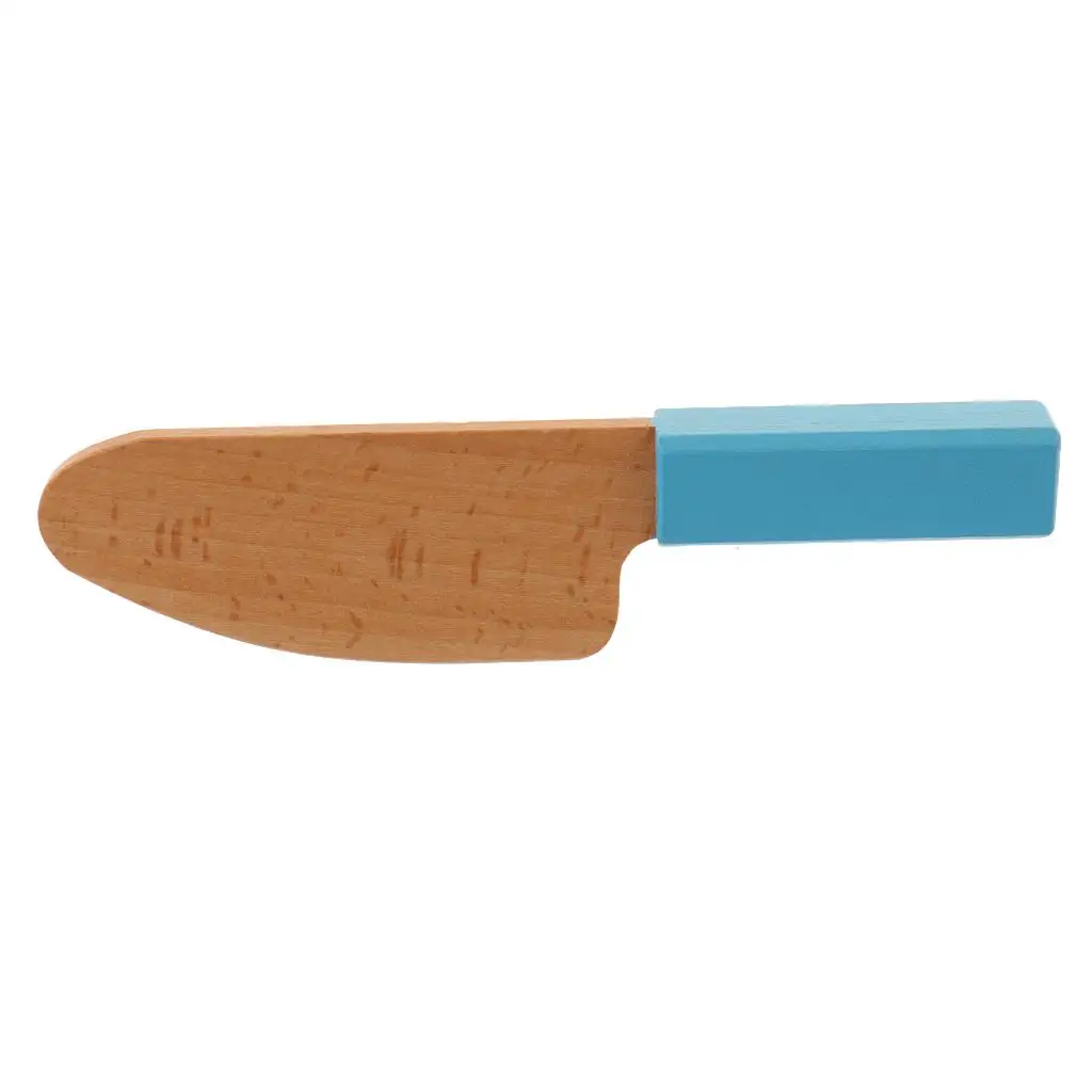 Wooden Mini Cutting Knife Kid Kitchen Toy for Role Pretend Play Gadget Blue