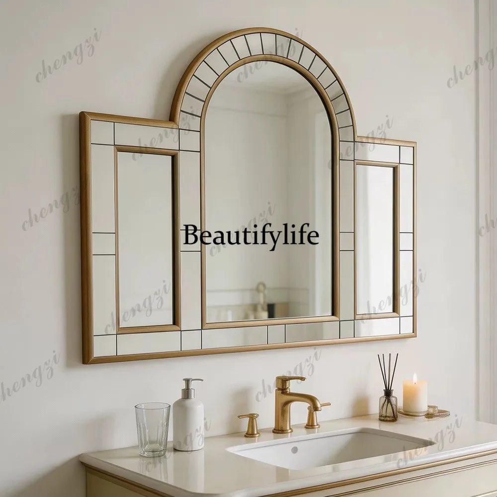 European style washstand wall-mounted bathroom mirror American style bedroom dresser three-sided mirror