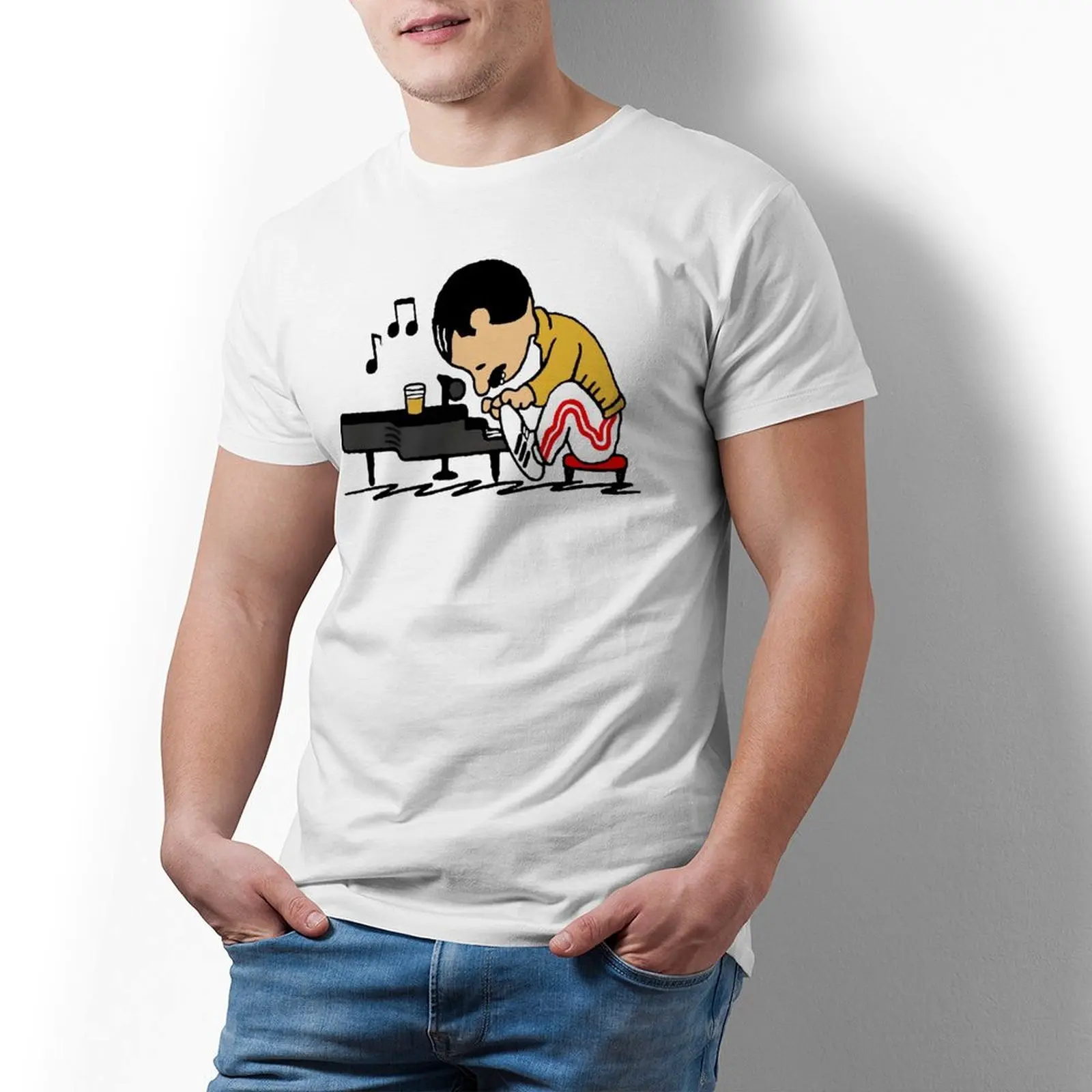 The Queen Band T-Shirt Men F-Freddie M-Mercury Play The Piano Y2K Fun Cotton T Shirts Summer Popular Tees Design Oversized Tops