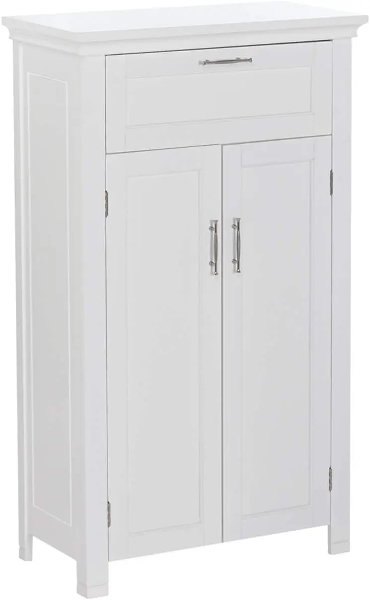 Two-Door Floor Cabinet, White，Includes an adjustable interior shelf