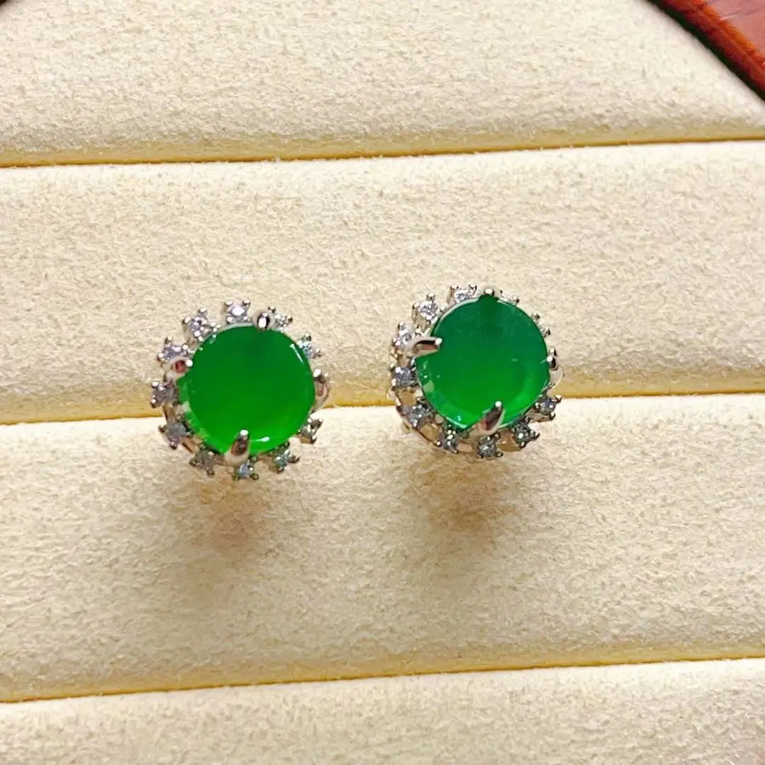 

Серьги-гвоздики из жадеита, инкрустированные льдом, нефритовый материал, ледяные прозрачные серьги с тонкой гравировкой, универсальные модные серьги