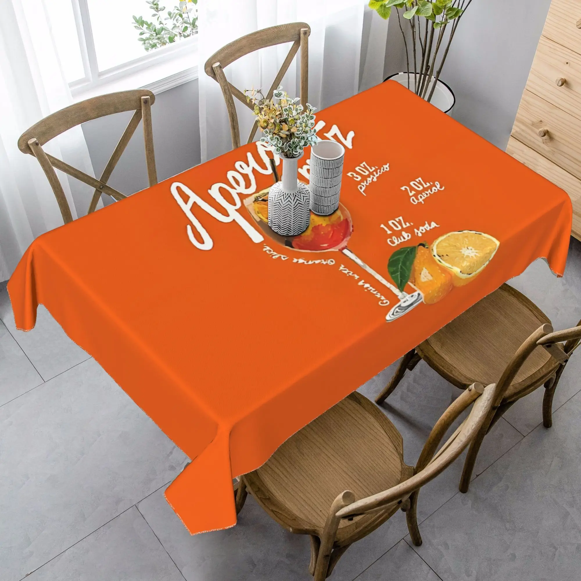 1pc The Aperol Spritz Collective Table Cover - Vibrant Orange Rectangular Tablecloth for Dining, Office & Farmhouse Decor