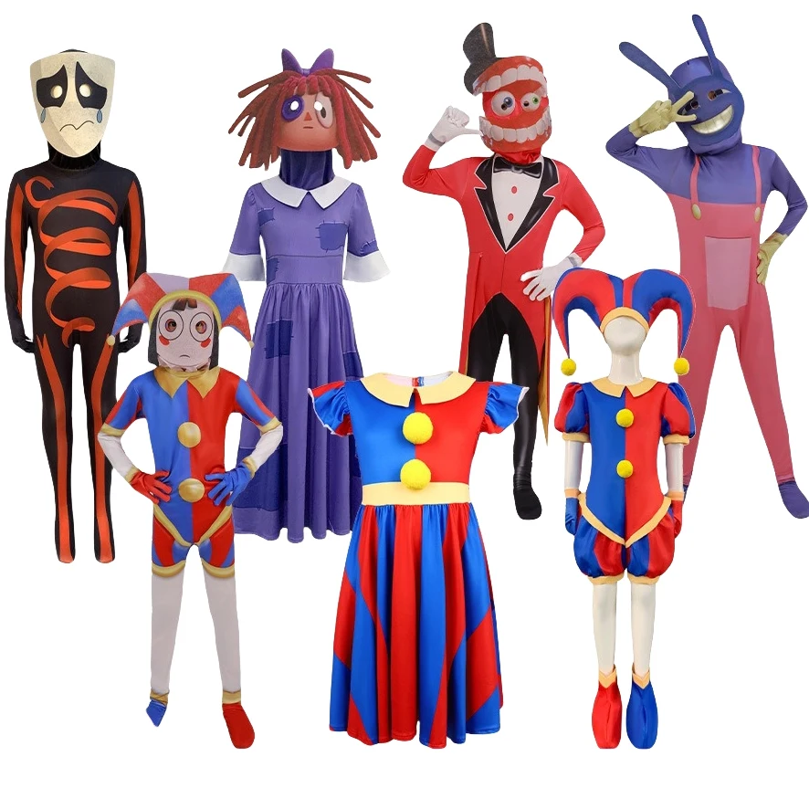 

The Amazing Digital Circus Cosplay Costume Pomni Jax Plushie Bunny Caine Ragatha Doll Dress Suit Cosplay Halloween Costume Kids
