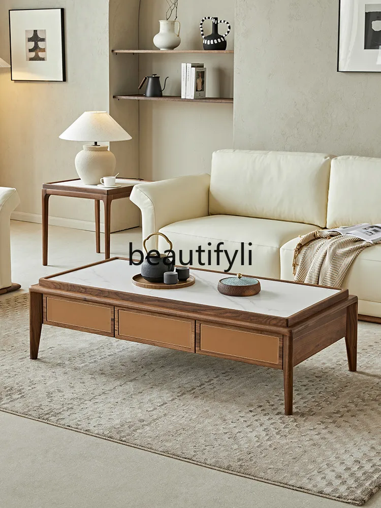

All solid wood coffee table Nordic living room North American black walnut tea table rock slab tea table