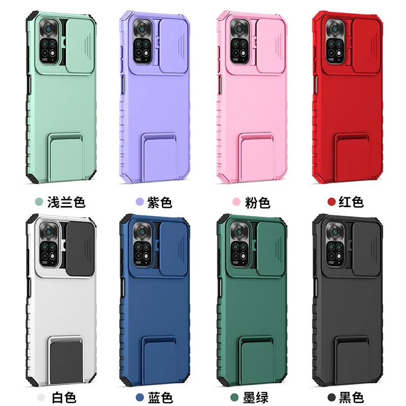 Shockproof Phone Case For Xiaomi Redmi Note 12 11 11S 10 10S 10C A1 9A 9C 9T POCO X5 Push Window Protection Stand Bracket Cover