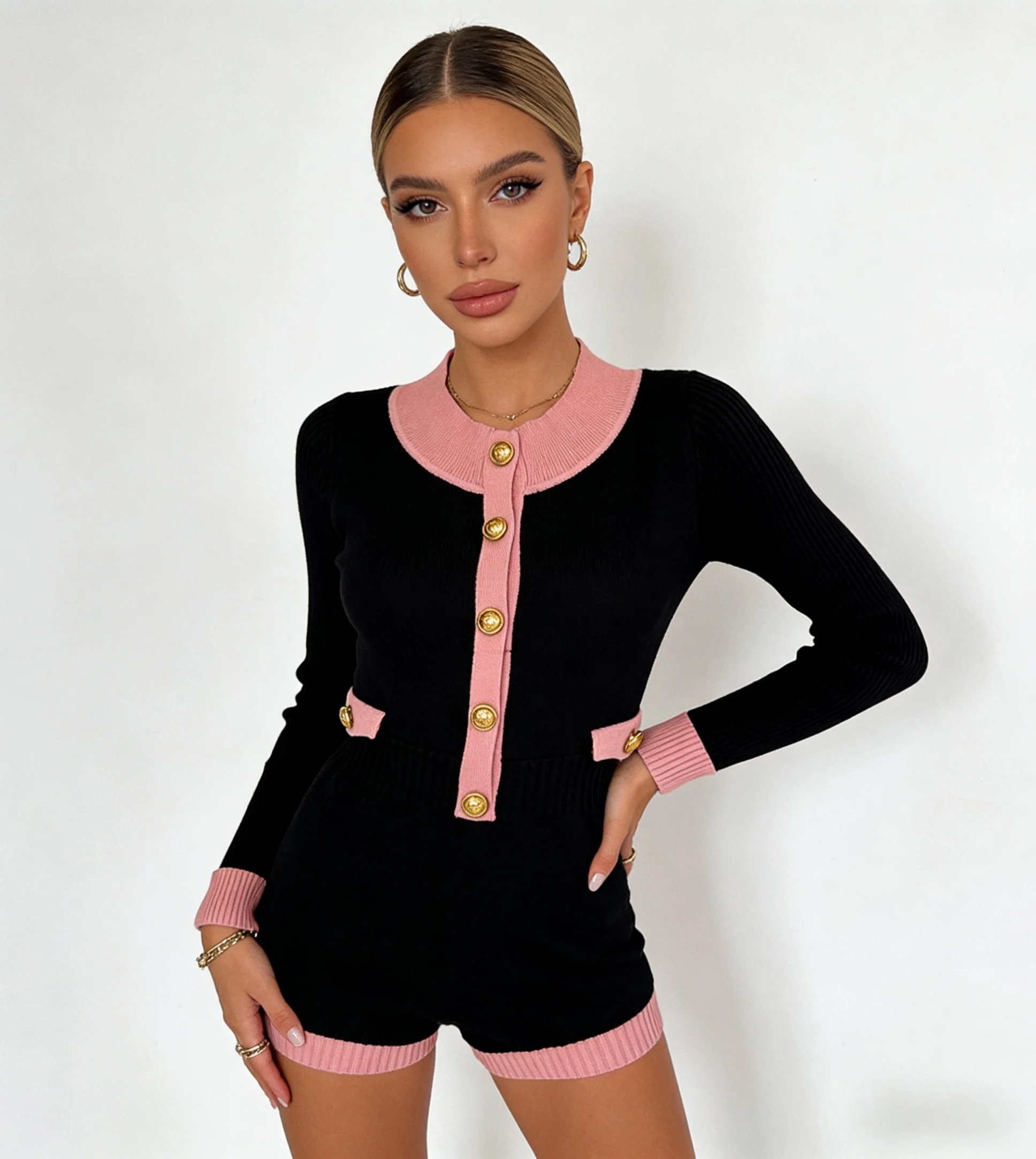 

Women's Vintage Knitted Sweater Shorts Jumpsuits Jumpsuit Y2k Overalls Korean Aesthetic Wide Leg Short Pants 2000s Clothes 2024