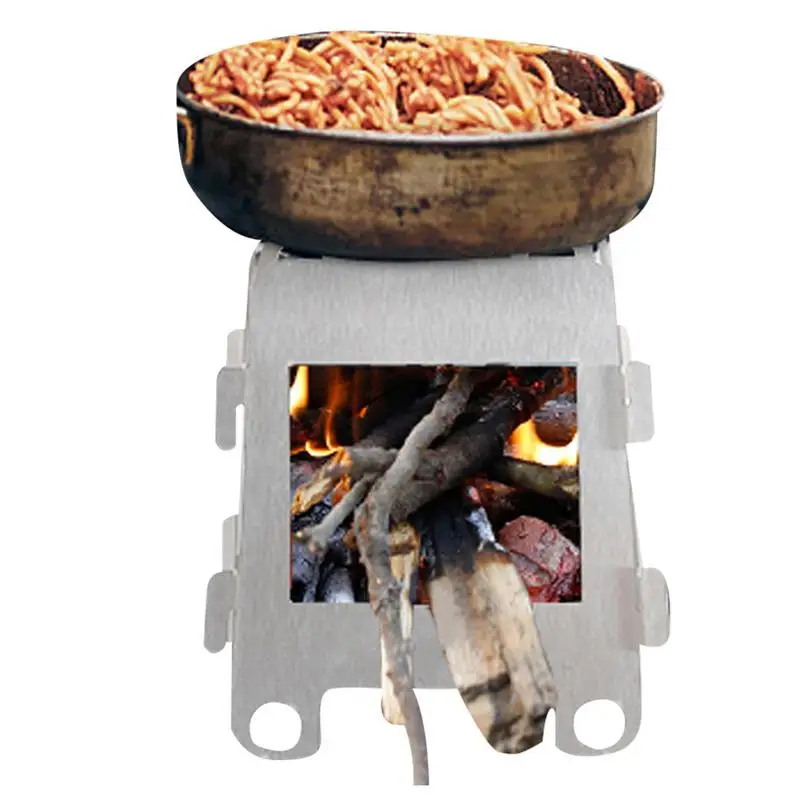 Wood Burning Camping Stove Stainless Steel Wood Burning Stove Alcohol Burner For Outdoor Camping Picnic BBQ Lightweight Cooking