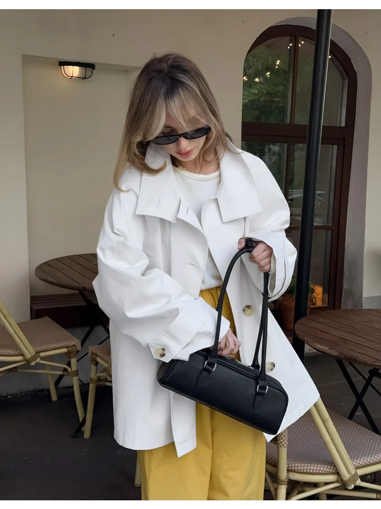 

Onecozyday 2024, осенний женский повседневный плащ с воротником с лацканами, однотонная свободная длинная куртка на пуговицах, простая верхняя одежда