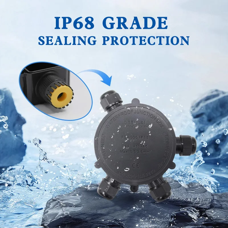 Round 1-6-way Waterproof Junction Box 24A/450V Outdoor LED 4-8mm Wire Diameter 2/3/4/5-way External Electrical Terminals IP68