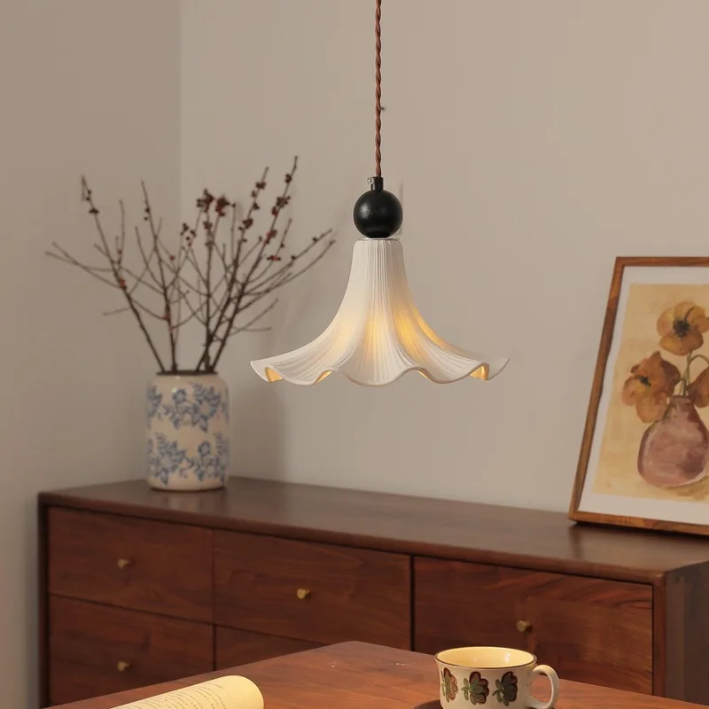 French medieval petal ceramic chandelier modern minimalist cream style ceramic
