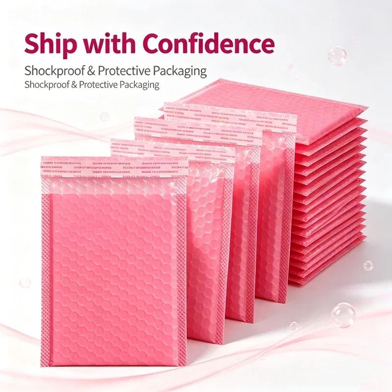 20Pcs Pink Poly Bubble Mailers Padded Envelopes Self Seal Padded Envelopes Gift Bags Black Packaging Envelope Bags For Book