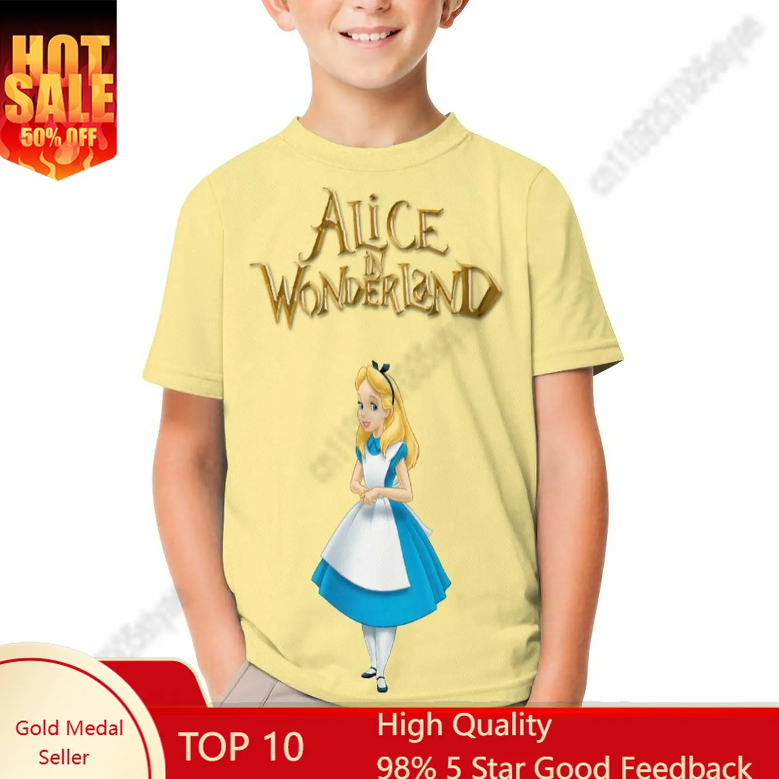 

Alice in WonderlandT Shirt Boy Girl Short Sleeve Print Fashionable Cute Casual Cotton TShirt Crew Neck Children Child Tee