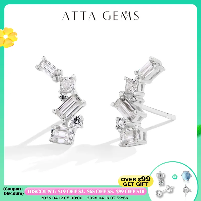 

ATTAGEMS Shiny Synthetic Moissanite Earrings for Women S925 Sterling Silver Geometric Earring Elegant Engagement Wedding Jewelry