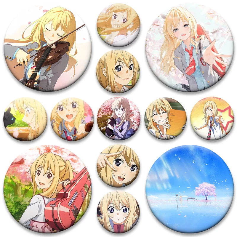

Anime Shigatsu Wa Kimi No Uso Brooches Miyazono Kaori,Arima Kousei Badge Cute Round Cartoon Pins for Backpack Accessorys Gifts